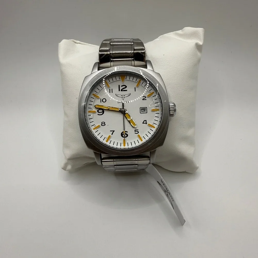 Invicta 69632 Mens Aviator White Dial Stainless Steel Bracelet Watch New